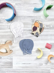 Рукавички-антицарапки Mjölk Шарики/Hello Mommy/Blue Shadow сет из 3х пар