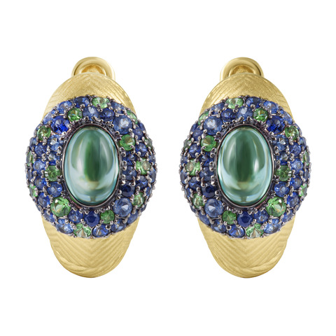 Серьги с Турмалином, Сапфирами и Цаворитами, E0087-0/29