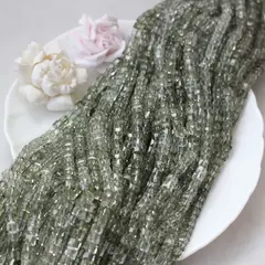 Хрусталь (стекло) граненный, кубик, серо-зелёный, 6 мм, 1 нить, К215