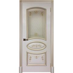 Купить Межкомнатная дверь эмаль Багет 3 слоновая кость патина золото остеклённая