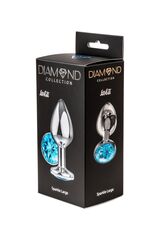 Большая серебристая анальная пробка Diamond Light blue Sparkle Large с голубым кристаллом - 7 см.