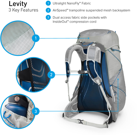 Картинка рюкзак туристический Osprey Levity 60 Parallax Silver - 5