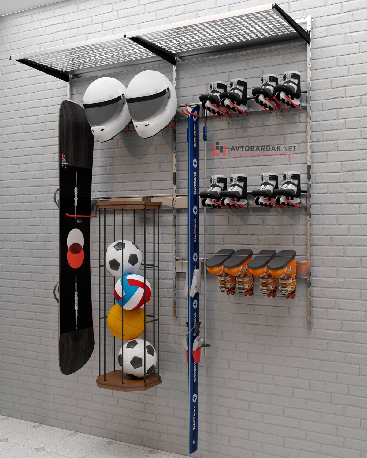 Модульная система крепления лыж и сноубордов на стену