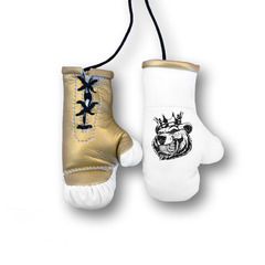 Перчатки боксерские комбинированные "Медведь в короне", белые с золотым