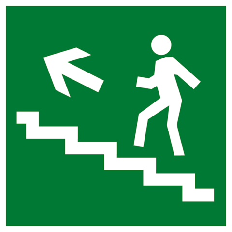 Эвакуационный знак Е16 - Направление к эвакуационному выходу по лестнице вверх налево