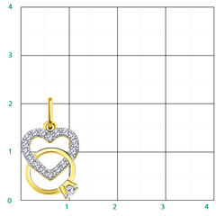 л50095 - Подвеска СЕРДЦЕ С КОЛЕЧКОМ из желтого золота 585 пробы с фианитами