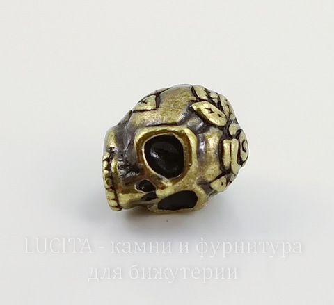 Бусина TierraCast "Череп с розой" 10х8 мм (цвет-античная латунь)