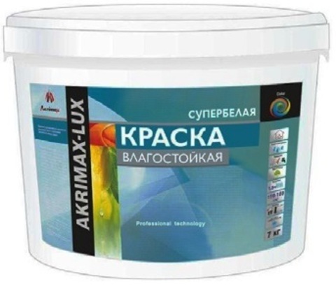 Краска «AKRIMAX-LUX» влагостойкая акрил.,белая,матовая,для внут.работ 1,5кг (6шт/уп)(336)