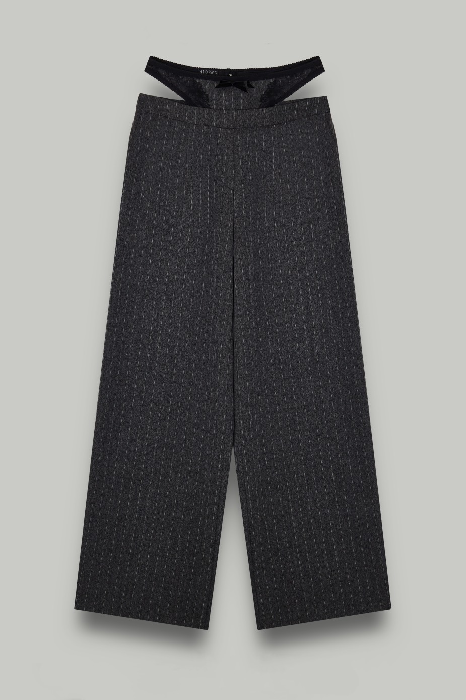 Брюки прямые с отделкой из кружева, серый