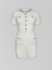 Платье 1301 по фигуре с коротким рукавом, блестящим воротом и пуговицами