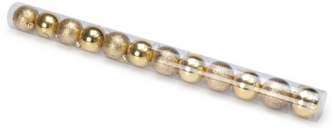 Набор шаров 6см 12шар 1цв, однотонные, глянец/искра, в тубусе желтый