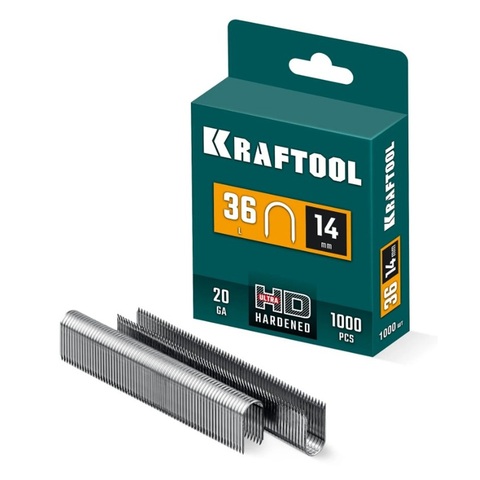 KRAFTOOL скобы тип 36 (L), 14 мм, калибр 20GA. 1000 шт (31636-14)