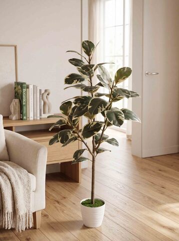 Фикус Эластика пестрый 130см в кашпо