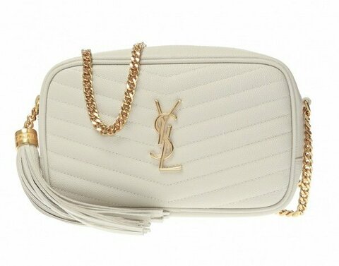 Мини-сумка Saint Laurent Lou из стеганой кожи Grain De Poudre с тиснением белый