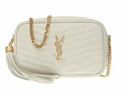Мини-сумка Saint Laurent Lou из стеганой кожи Grain De Poudre с тиснением белый