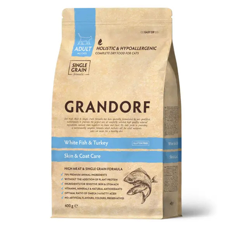 Сухой корм Grandorf Сat White Fish&Turkey SKIN&CARE белая рыба и индейка для кошек 400 гр (Грандорф)