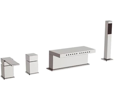 REMER Q06 Смеситель для ванны монтаж на борт с душевым набором (на 4 отверстия) qubika