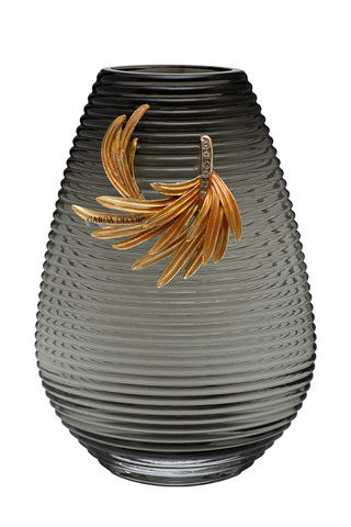 Ваза стеклянная 17x10x26см Garda Decor серая с золотой веточкой