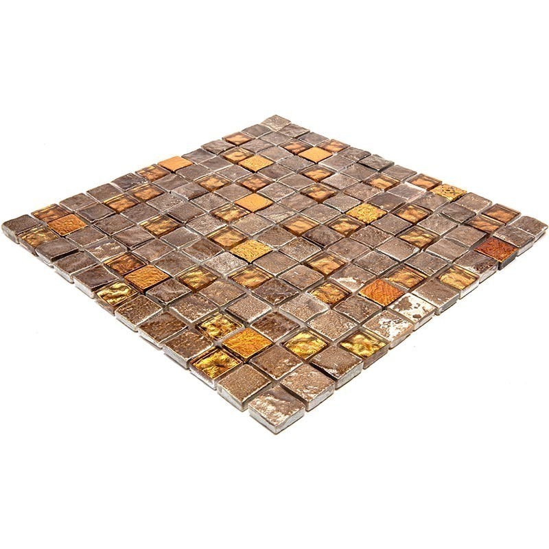 BDA-2396 Мозаика из стекло мрамор агломерат Natural Inka коричневый золотой квадрат