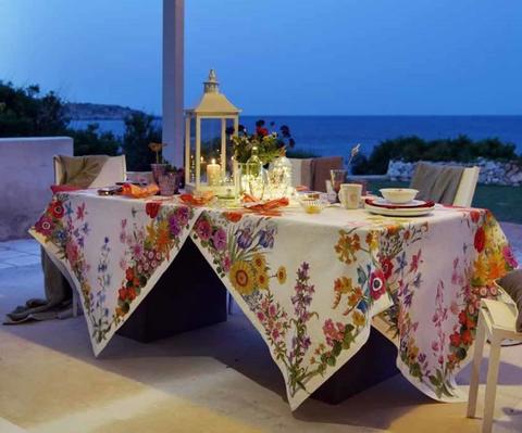 Скатерть 170x170 Tessitura Toscana Telerie Floralia Cream