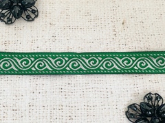 Тесьма жаккард, ш. 2 см, зелёный с серебром