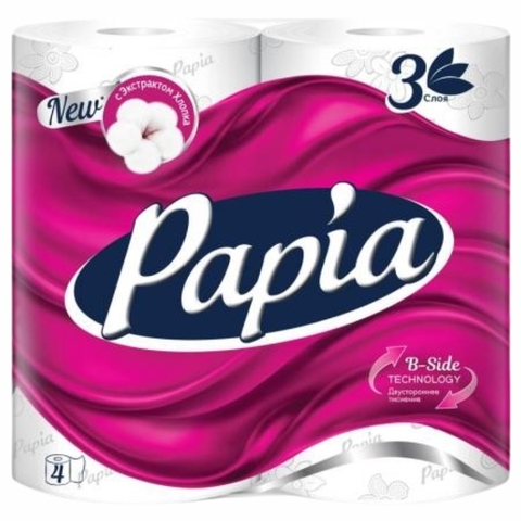 Бумага туалетная PAPIA White 3 сл 4 рул РОССИЯ