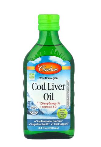 Carlson Cod Liver Oil, Natural Green Apple , 1,100 mg, 8.4 fl oz (250 ml)