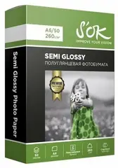 Фотобумага Premium S'OK полуглянцевая, формат А6, плотность 260г/м2, 50 листов