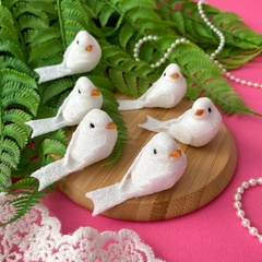 Птички декоративные, искусственные, мини, 5 см, белые с блестками, набор 6 шт.