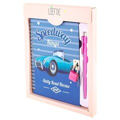 Блокнот в футляре, 18 см * 22 см, гребень, Alingar, глиттер, ручка, замочек, линия, 45 л., "Авто", синяя