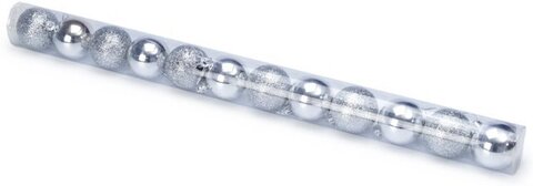 Набор шаров 6см 12шар 1цв, однотонные, глянец/искра, в тубусе серебро