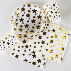 Салфетки, Звезды Микс, Золото на белом, 33*33 см, 12 шт.