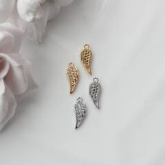 Подвеска Крыло с фианитами 13*5 мм, родий, П447