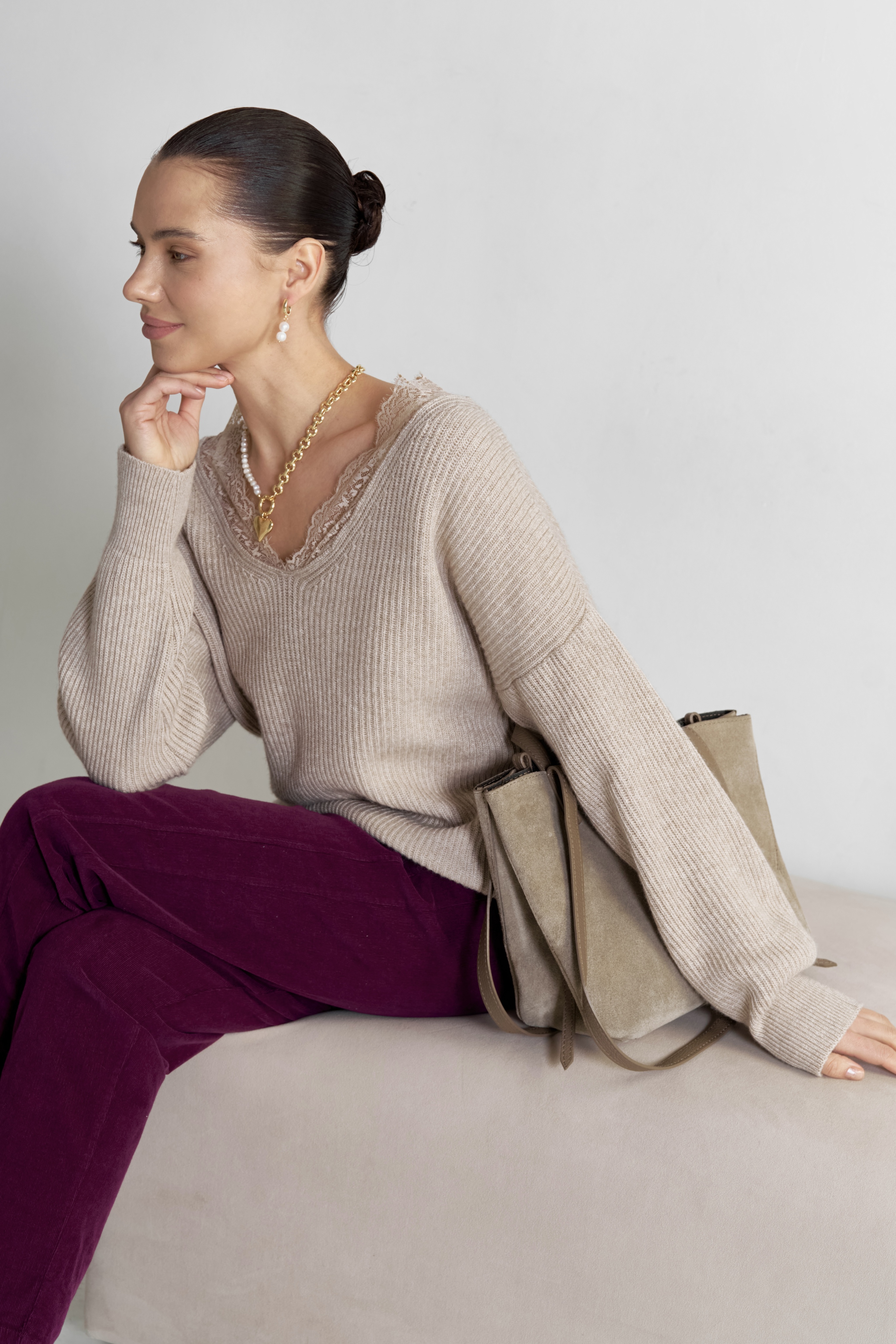 Колье из цепи и натурального жемчуга с сердцем ПРЕМИУМ КАЧЕСТВА