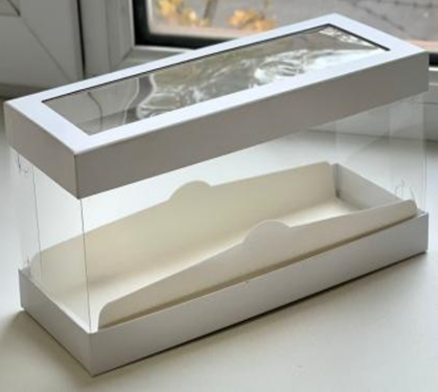 Коробка под рулет ЛЮКС с прозрачными стенками и окном 30*12*13 см белая