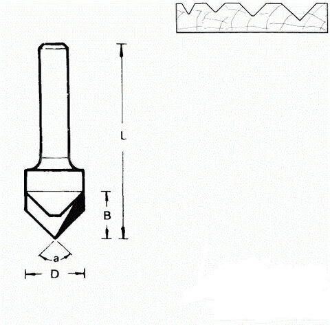 711686 Фреза (D): 12,7 mm (B): 12,7 mm (L): 44 mm (A): 90° (754019) Хвостовик 6 mm