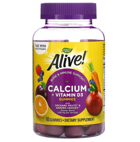 Nature's Way, Alive!, кальций и витамин D3, 60 жевательных конфет