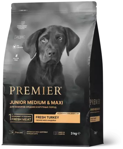 Сухой корм для собак Premier Dog Turkey JUNIOR Medium&Maxi (Свежее мясо индейки для юниоров средних и крупных пород) 3 кг