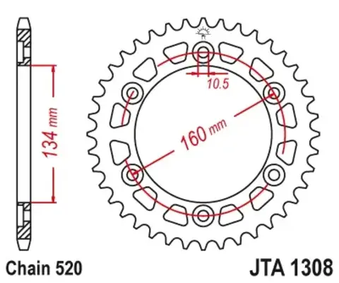 Звезда ведомая алюминиевая JTA1308 44BLK