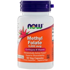 Now Foods, Метилфолат, 5000 мкг, 50 капсул