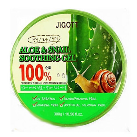 Jigott Aloe Snail Soothing Gel - Универсальный увлажняющий гель для лица и тела с Алоэ Вера и экстрактом слизи улитки