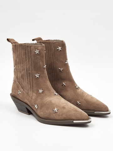 Казаки из натуральной замши со стальным носиком AMALIA STAR серо-бежевые