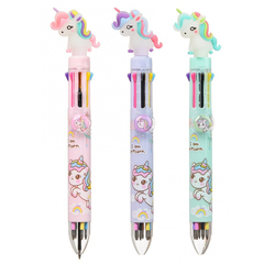 Ручка шариковая автоматическая 8 в 1 с фигуркой единорог, MC-Basir, Авторучка канцелярская детская 8 цветов с резиновой игрушкой