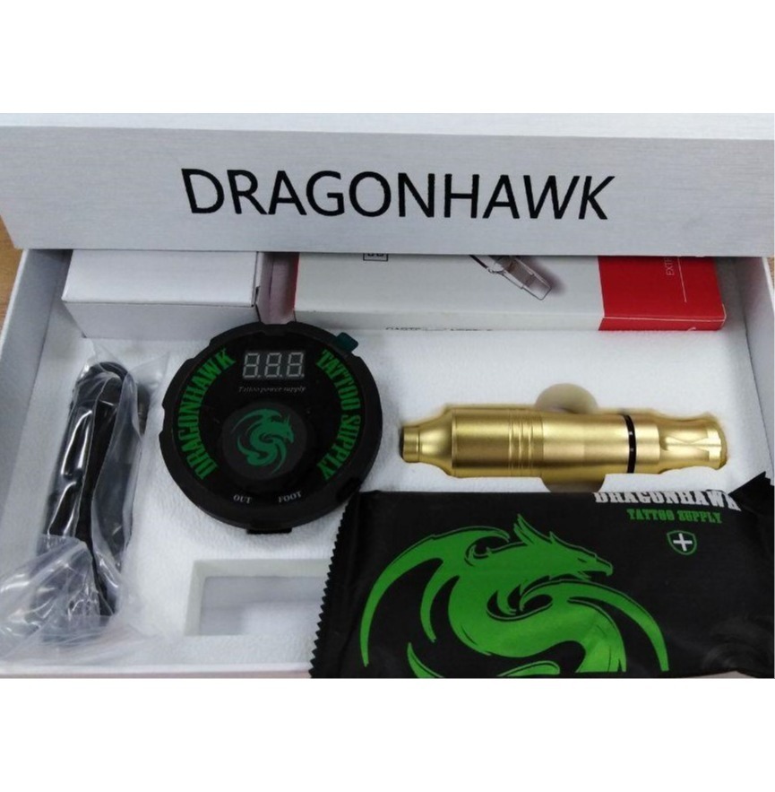 Тату-набор Mast Kit: роторная машинка для тату и перманента Dragonhawk Pen Wq090+Блок Питания Dragonhawk Airfoil Tattoo Power Supply P087+картриджи
