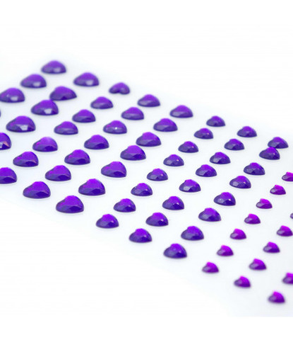 Стразы самоклеющиеся сердечки разного размера 78 шт фиолетовые