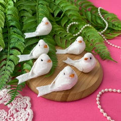 Птички декоративные, искусственные, мини, 5 см, белые с блестками, набор 6 шт.