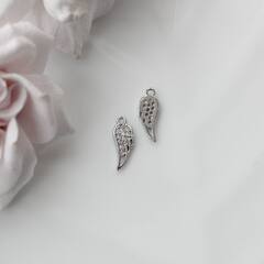 Подвеска Крыло с фианитами 13*5 мм, родий, П447