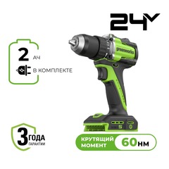 Дрель-шуруповерт акк. Greenworks DD560, 24V, б/щет, 30/60 Нм, 13мм, Anti-kickback,1х2Ач, ЗУ, кор (3708407CUA)
