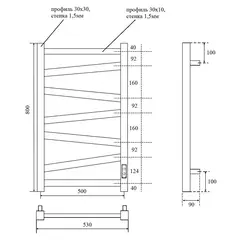 Полотенцесушитель электрический Point Феникс PN15858B П7 500x800, диммер справа, черный