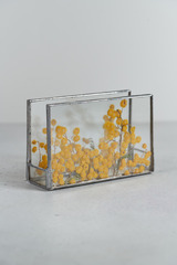 Стеклянная салфетница с гербарием из сухоцветов, 12х9х4 см, Россия